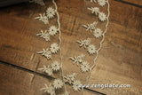 White mesh lace trim embroidered with flowers and white edging, lace edging, floral lace, 1 1/2 inches wide, lace by the yard/EE-37