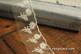 White mesh lace trim embroidered with flowers and white edging, lace edging, floral lace, 1 1/2 inches wide, lace by the yard/EE-37