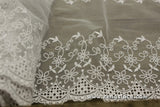 White mesh lace trim embroidered with flowers and leaves and vintage patterns on both sides, 9 inches wide lace by the yard/EE-38