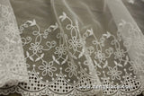 White mesh lace trim embroidered with flowers and leaves and vintage patterns on both sides, 9 inches wide lace by the yard/EE-38