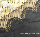 Chiffon wide black lace trim with lace embroidery, couture trim, luxury lace, about 11 1/4 inches wide, priced for 1 yard. ee-08-01