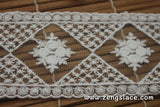 Off-White cotton mesh lace ribbon with diamond pattern and floral embroidery, 2 inches wide lace trim, lace by the yard. LR-05