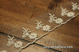 White mesh lace trim embroidered with flowers and white edging, lace edging, floral lace, 1 1/2 inches wide, lace by the yard/EE-37