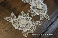 White floral lace applique with a 3D center/Cute Patches/Lace Patch, wedding applique/bridal applique/white lace flower and leaves/LA-38