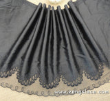 Chiffon wide black lace trim with lace embroidery, couture trim, luxury lace, about 11 1/4 inches wide, priced for 1 yard. ee-08-01