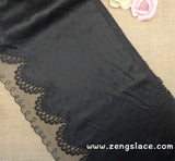 Chiffon wide black lace trim with lace embroidery, couture trim, luxury lace, about 11 1/4 inches wide, priced for 1 yard. ee-08-01