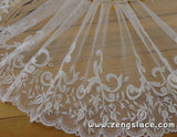 Ivory mesh lace trim embroidered with rosebuds and vines, bridal lace, soft lace, about 7 1/4 inches wide, lace by the yard. ee-23-01