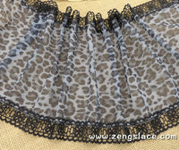 Black lace trim with leopard printed on mesh lace, couture trim, lingerie lace, lace embroidery, lace by the yard, ee-24-01