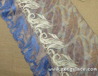 Blue lace fabric with lace embroidery, french lingerie lace trim, couture trim, about 9 1/4 inches wide lace by the yard. ee-25-x