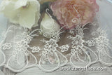 Off-white lace trim with unique floral pattern embroidery/white lace fabric/wedding lace/bridal lace/13 inches wide lace by the yard/EL-56