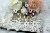 Off-white lace trim with floral embroidery, white lace fabric, wedding lace, unique bridal lace/13 3/4 inches wide lace by the yard/EL-63