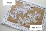 Bridal Lace Applique Pair/Off-white Alencon lace Applique/Boho Wedding Dress Applique/Prom Dress Applique/Luxury Applique/ALA-02