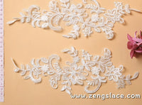 Bridal Lace Applique Pair/Off-white Alencon lace Applique/Boho Wedding Dress Applique/Prom Dress Applique/Luxury Applique/ALA-04