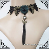 Gothic Choker Necklace/Gothic Jewelry/Steampunk Necklace/Beaded Choker/Victorian Necklace/Vampire Necklace/Gothic Decor/Lace Choker/LN-01