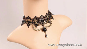 Gothic Choker Necklace/Gothic Jewelry/Steampunk Necklace/Beaded Choker/Victorian Necklace/Vampire Necklace/Gothic Decor/Lace Choker/LN-08-BL