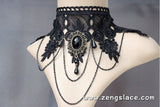 Gothic Choker Necklace/Gothic Jewelry/Steampunk Necklace/Beaded Choker/Victorian Necklace/Vampire Necklace/Gothic Decor/Lace Choker/LN-12-BK