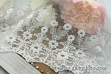 Off-white wide lace trim with floral pattern embroidery and scalloped edge, white lace fabric, wedding lace, bridal lace by the yard, EL-53