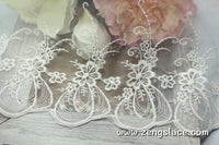 Off-white lace trim with unique floral pattern embroidery/white lace fabric/wedding lace/bridal lace/13 inches wide lace by the yard/EL-56