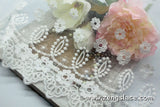 Off-white lace trim with floral embroidery, white lace fabric, wedding lace, unique bridal lace/13 3/4 inches wide lace by the yard/EL-63