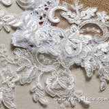 Bridal Lace Applique Pair/Off-white Alencon lace Applique/Boho Wedding Dress Applique/Prom Dress Applique/Luxury Applique/ALA-06