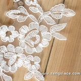 Bridal Lace Applique Pair/Off-white Alencon lace Applique/Boho Wedding Dress Applique/Prom Dress Applique/Luxury Applique/ALA-01