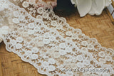 Beige mesh lace trim with floral embroidery, floral lace, bridal lace, lace embroidery, floral embroidery, lace by the yard. ee-19-01