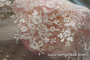 Ivory mesh lace trim with floral embroidery, bridal lace, French lingerie lace, floral lace fabric, couture trim, lace by the yard. ee-12-01