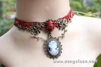 Gothic Choker Necklace/Gothic Jewelry/Steampunk Necklace/Beaded Choker/Victorian Necklace/Vampire Necklace/Gothic Decor/Lace Choker/LN-15-RD