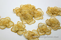 Floral Golden Fabric Flowers/Cute Patches/DIY Hair Bow Flowers/Lace flowers/Lace Applique/3D lace flower/Priced for 4 pieces/DL-08