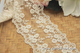 Beige mesh lace trim with floral embroidery, floral lace, bridal lace, lace embroidery, floral embroidery, lace by the yard. ee-19-01