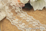 Beige mesh lace trim with floral embroidery, floral lace, bridal lace, lace embroidery, floral embroidery, lace by the yard. ee-19-01