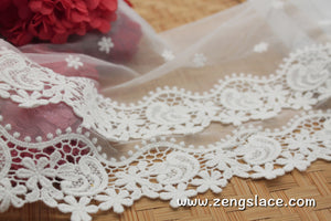 lace trim with floral embroidery, off-white lace fabric, wedding lace, unique bridal lace, lace dress, lace skirt/lace by the yard/EL-69-OW