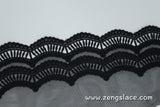 Black lace trim with embroidery, scalloped edge lace trim, black lace fabric, soft lace trim, wide lace trim/lace by the yard/ EL-73-BL