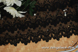 lace trim with floral embroidery/lace curtain trim/black lace/wedding lace/unique bridal lace top/layered lace/lace by the yard/EL-76-OW/BL