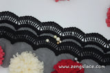 Black lace trim with embroidery, scalloped edge lace trim, black lace fabric, soft lace trim, wide lace trim/lace by the yard/ EL-73-BL