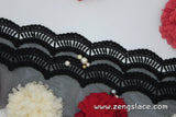 Black lace trim with embroidery, scalloped edge lace trim, black lace fabric, soft lace trim, wide lace trim/lace by the yard/ EL-73-BL