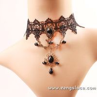 Gothic Choker Necklace/Gothic Jewelry/Steampunk Necklace/Beaded Choker/Victorian Necklace/Vampire Necklace/Gothic Decor/Lace Choker/LN-25-BL