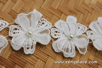 Floral Lace Trim/3D Flower Lace/Silver Lace Flower/Off-white Lace/Unique Bridal Lace/Wedding Lace/Couture Trim/Lace by the yard/DL-18