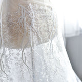 Off-White Lace Fabric/Unique Bridal Lace Fabric/Lace Wedding Dress Fabric Embroidered with Branches/Boho Wedding Dress/Evening Dress/FL-20