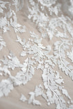 Off-White Bridal Lace Fabric with Floral Embroidery/Prom Dress Fabric/Evening Dress/Lace Wedding Dress/Unique Bridal Lace/FL-61