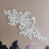 Bridal Lace Applique Pair/Off-white Alencon lace Applique/Boho Wedding Dress Applique/Prom Dress Applique/Luxury Applique/ALA-23