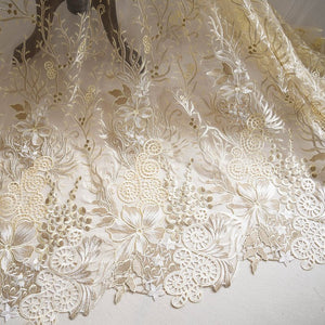 Embroidered Lace Fabric/Prom Dress Fabric/Evening Dress/Lace Wedding Dress/Unique bridal lace fabric/Floral lace fabric/Gold lace/FL-67