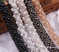 pearl beaded Trim/bridal sash trim/jewelry trim/pearl beading trim/luxury trim/heavy beading trimming/bead strip/DL-23