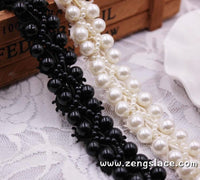 pearl beaded Trim/bridal sash trim/jewelry trim/pearl beading trim/luxury trim/heavy beading trimming/bead strip/DL-24