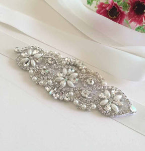 Bridal Belt/Bridal Sash/Wedding Dress Belt/Wedding Belt/Rhinestone Applique/Wedding Sash/Rhinestone Belt/Beaded Belt/RA-05