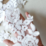 Bridal Lace Applique Pair/Off-white Alencon lace Applique/Boho Wedding Dress Applique/Prom Dress Applique/Luxury Applique/ALA-77