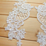 Bridal Lace Applique Pair/Off-white Alencon lace Applique/Boho Wedding Dress Applique/Prom Dress Applique/Luxury Applique/ALA-90