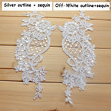 Bridal Lace Applique Pair/Off-white Alencon lace Applique/Boho Wedding Dress Applique/Prom Dress Applique/Luxury Applique/ALA-90