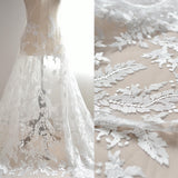 Off-White Bridal Lace Fabric with Floral Embroidery/Prom Dress Fabric/Evening Dress/Lace Wedding Dress/Unique Bridal Lace/FL-61