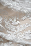 Off-White Bridal Lace Fabric with Floral Embroidery/Prom Dress Fabric/Evening Dress/Lace Wedding Dress/Unique Bridal Lace/FL-61